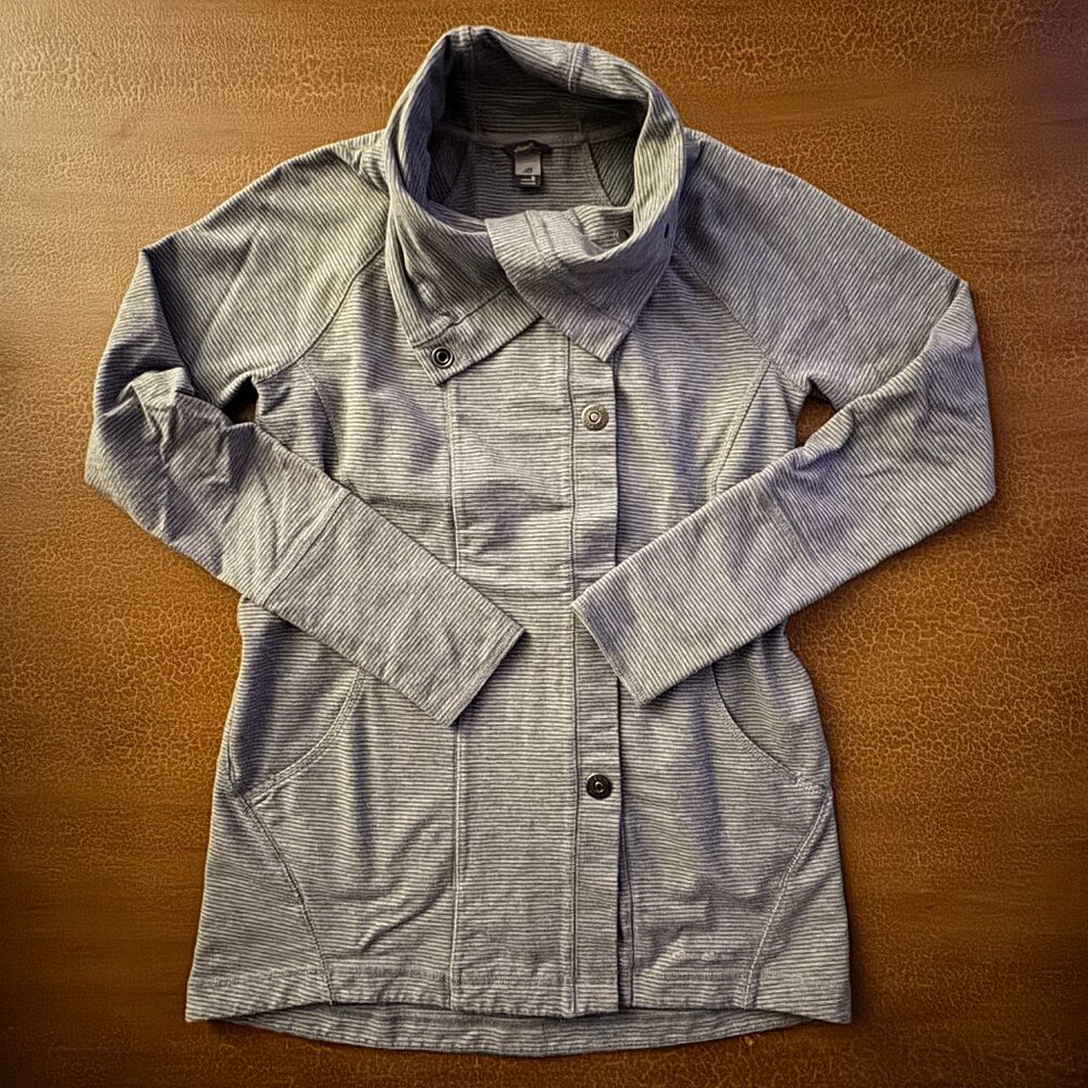 Eddie Bauer Grey Button Up Sweater Jacket Cowl Neck - Size Medium